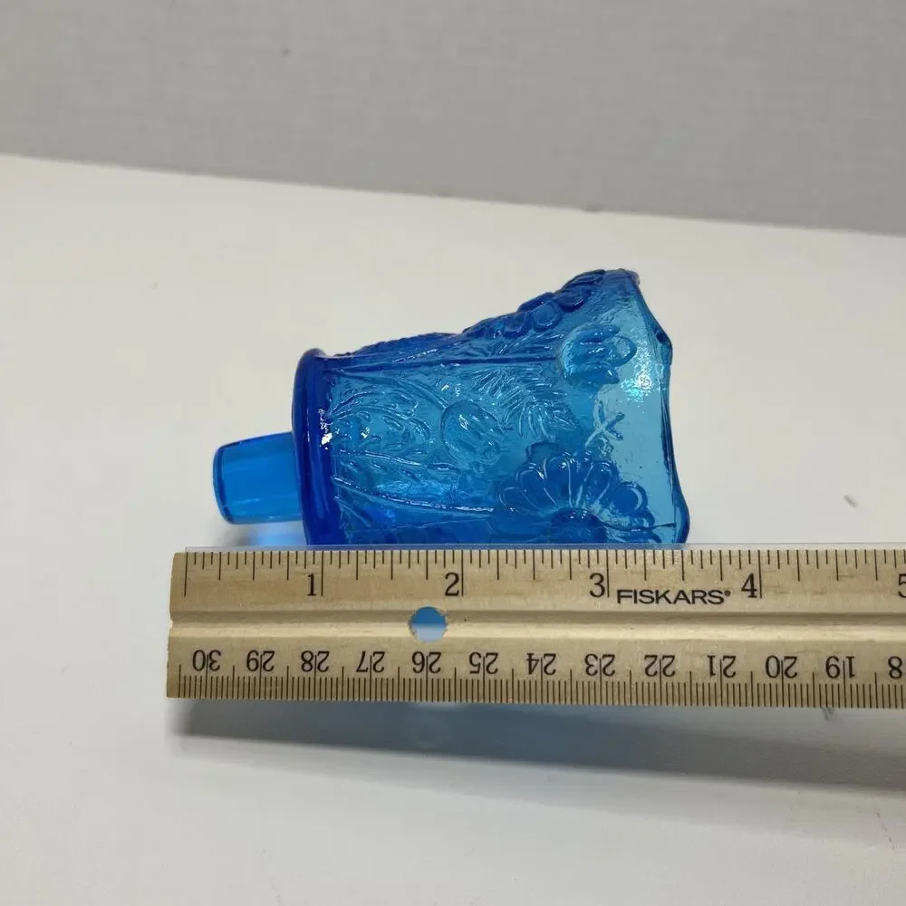 MCM Blue Glass Pegged Cup Votive Sconce Candle Holder Floral Daisy Tulip